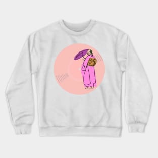 Vinyl - Japanese woman in a kimono minimalist line art (pink) Crewneck Sweatshirt